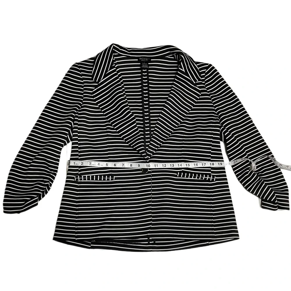 Soho Apparel Ltd Womens Blazer White-Black Stripe Long Sleeve Size L - Picture 3 of 7